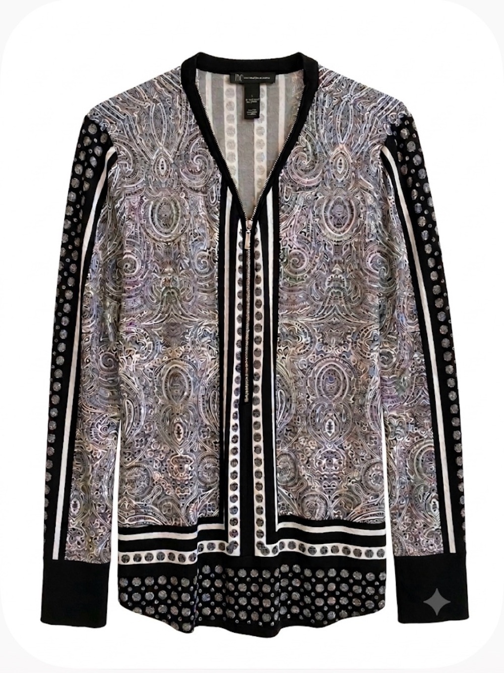 INC International Concepts Paisley Damask Prints, Women’s L, Black White